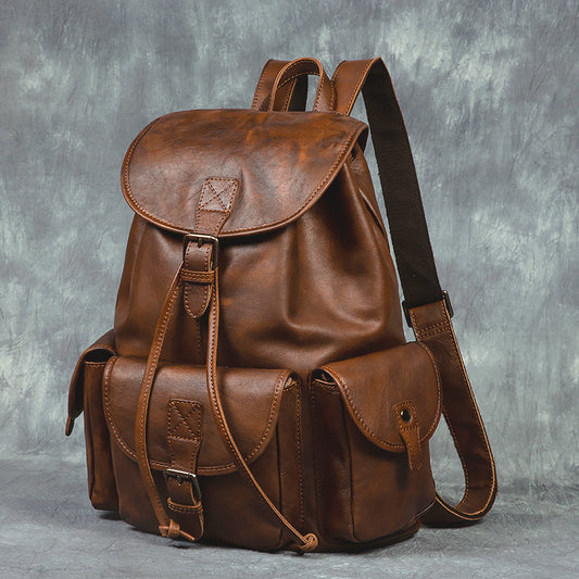 Mochila de Cuero Genuino Estilo Retro - Bolsa Casual Versátil