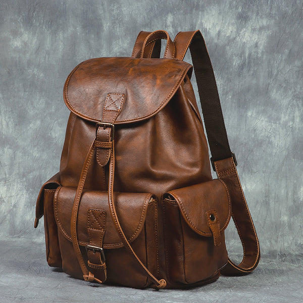 Mochila de Cuero Genuino Estilo Retro - Bolsa Casual Versátil