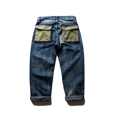 Jeans Rectos Hombre Lavado Verde Claro con Detalles de Tinta - Image 4