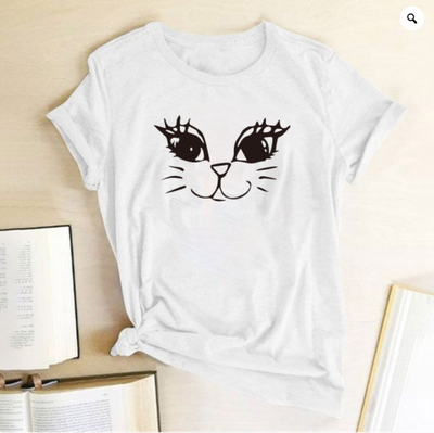 Playera Manga Corta Cuello Redondo Estampado Gato para Mujer - Image 8