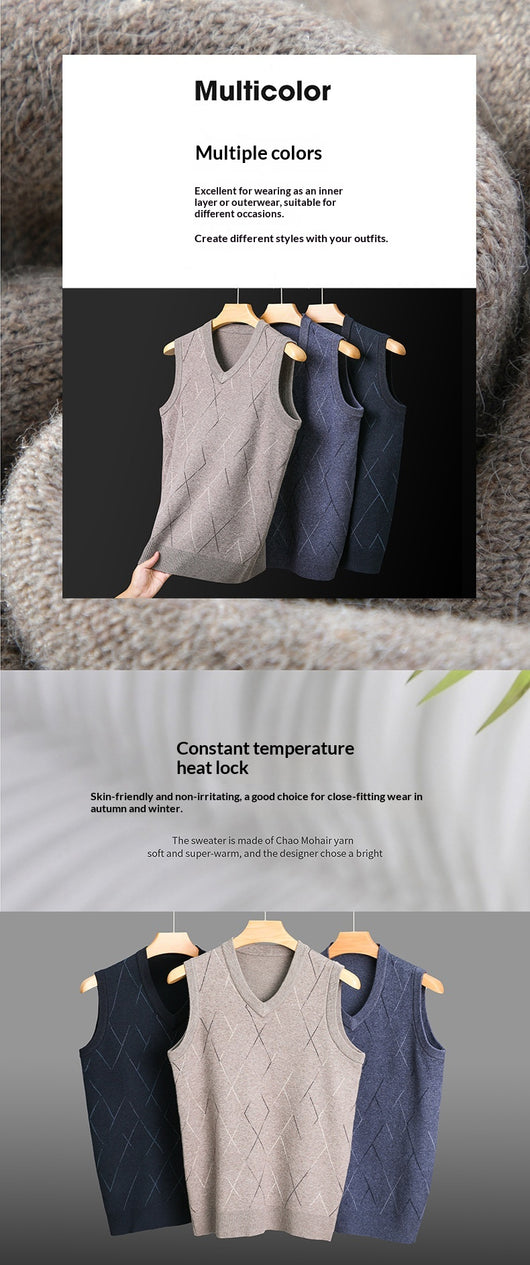 Chaleco Tejido Grueso para Hombre con Cuello V y Patrón Rombos - Image 12