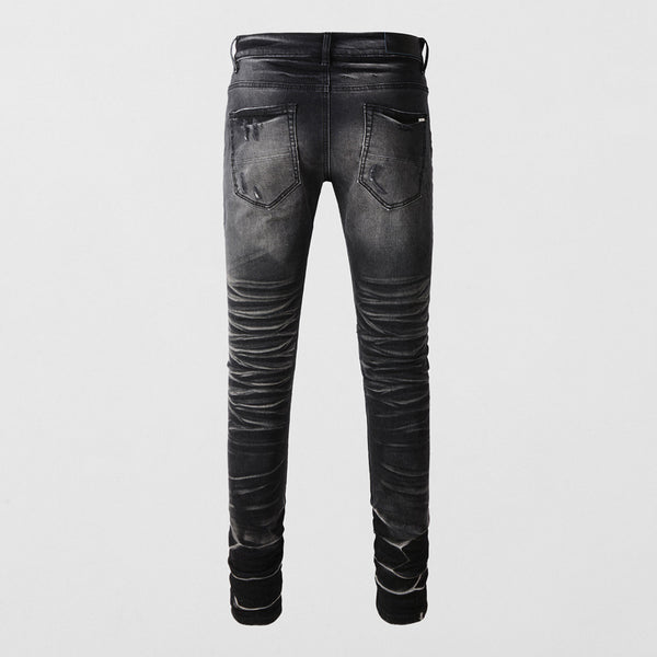 Jeans Vintage Desgastado con Parches y Roturas