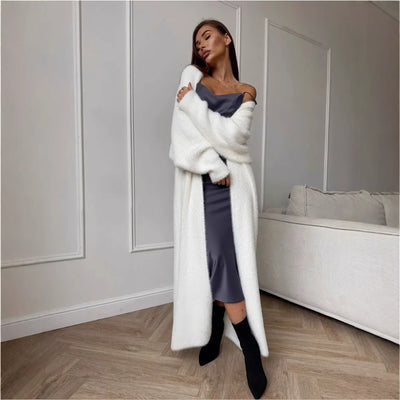 Cardigan de Imitación de Visón Blanco Suelto para Mujer - Image 10