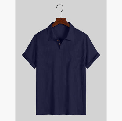 Camisa Casual de Punto Rombo con Solapa - Corte Holgado Manga Corta Hombre - Image 13