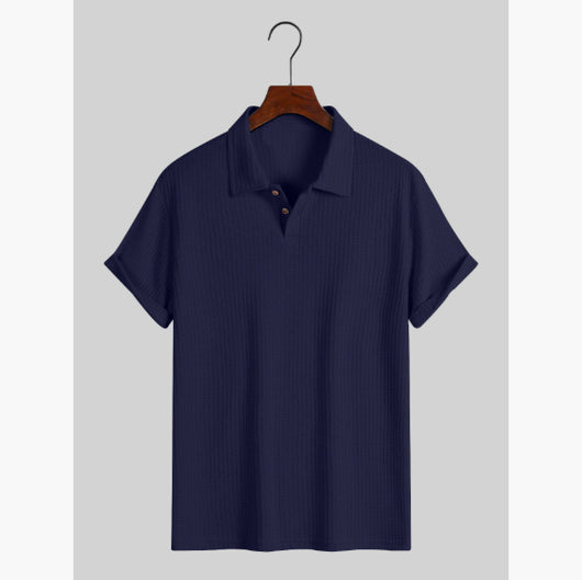Camisa Casual de Punto Rombo con Solapa - Corte Holgado Manga Corta Hombre - Image 13