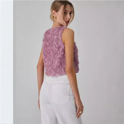Blusa Suelta sin Mangas con Rosas Tridimensionales - Image 4