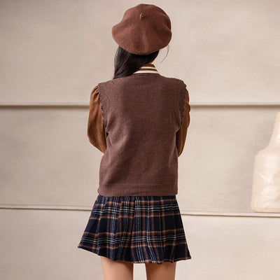 Conjunto Preppy de Camisa y Chaleco de Color Sólido - Image 2