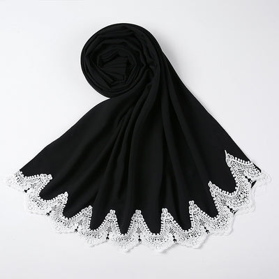 Pañuelo de Gasa Perla con Encaje Malayo - Diseño Cosido a Mano - Image 9