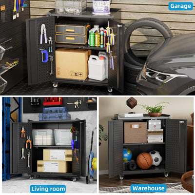 Gabinete de Almacenamiento Metálico con Ruedas y Puertas Ajustables - Image 7