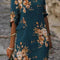 Vestido Casual Holgado con Manga Tres Cuartos y Cuello Redondo para Mujer