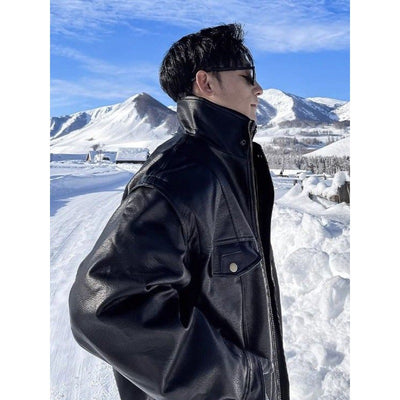 Abrigo de Cuero Piloto Forrado Térmico para Hombre - Talla Grande Invierno - Image 4