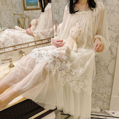 Pijama Camisón de Encaje Sexy Primavera Otoño Princesa Dulce
