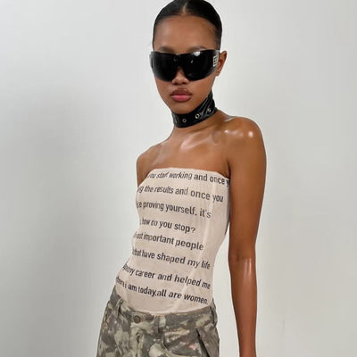 Chaleco Estampado con Letras sin Tirantes para Mujer - Image 11