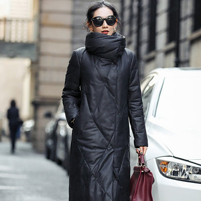 Abrigo de Cuero Estilo Coreano Talla Grande con Cuello Alzado para Invierno