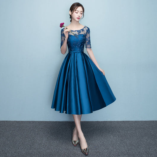 Vestido de Fiesta Azul Elegante Estilo Occidental Midi Ajustado - Image 3