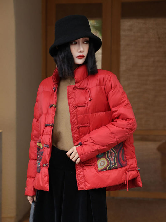 Chaqueta Acolchada Retro Estilo Chino con Cuello Alto para Mujer - Image 9