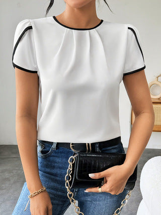 Camisa Casual de Contraste Holgada Manga Corta Estilo Europeo - Image 11