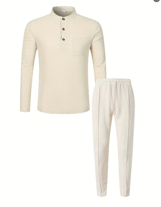 Conjunto Casual de Pantalón y Camiseta Henley Texturizada de Manga Larga para Hombre - Image 29