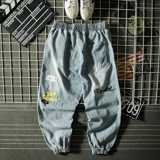 Jeans Vintage Sueltos para Hombre con Estampado de Oso y Letras - Image 2