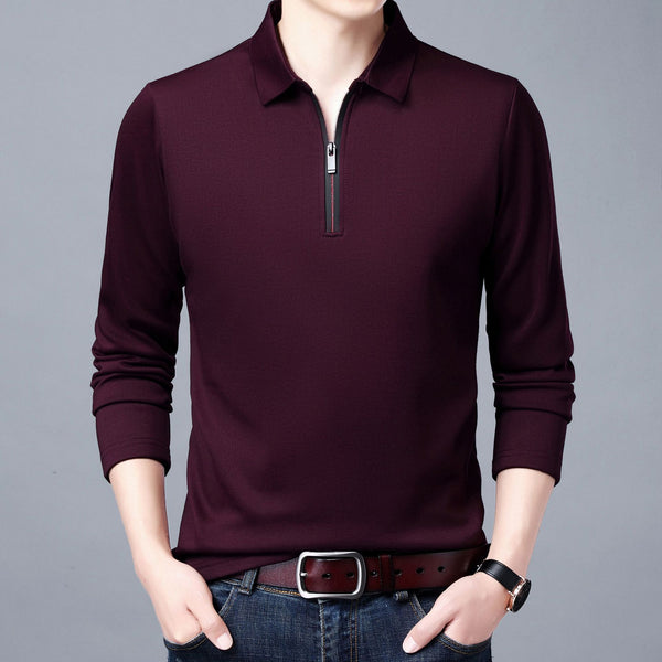 Camiseta Manga Larga con Cuello Solapa y Cierre Parcial para Hombre