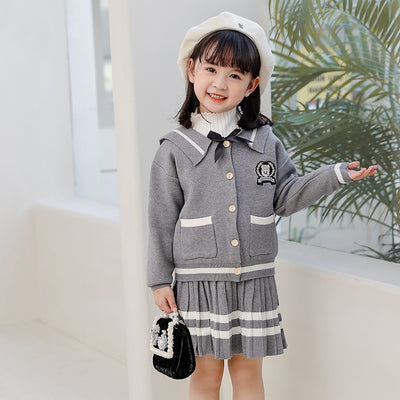 Conjunto de Dos Piezas: Cardigan Bordado de Manga Larga y Falda Plisada - Image 9
