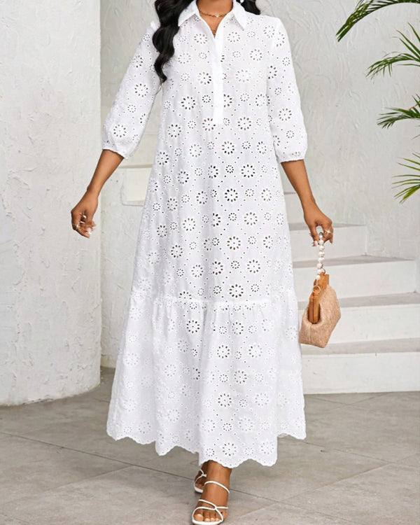 Vestido Camisero de Encaje Calado para Mujer - Image 6