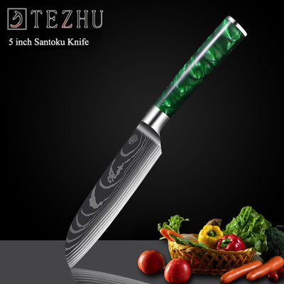 Cuchillo Damasco con Mango de Resina Verde y Grabado Láser - Image 11
