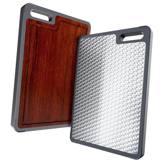 Tabla de Corte Doble Cara Acero Inoxidable con Ébano Antibacterial