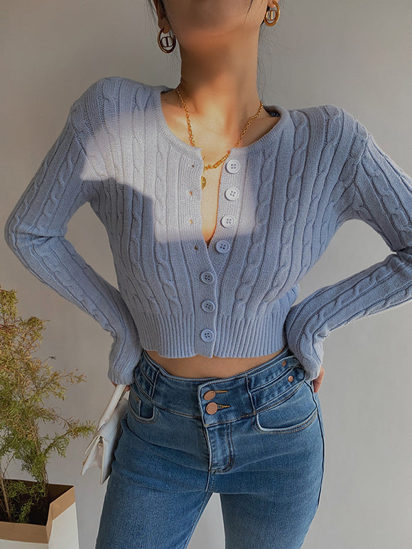 Cardigan Retro de Cintura Alta y Manga Larga - Estilo Europeo y Americano