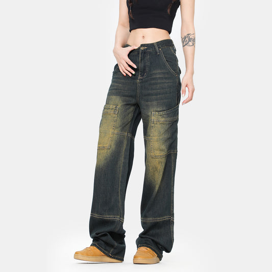 Pantalones Vaqueros de Pierna Ancha Estilo Retro Americano