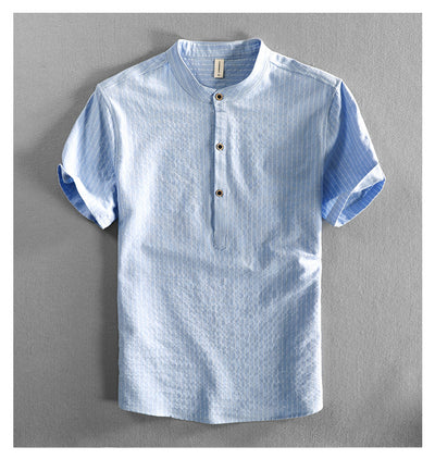 Camisa Casual Holgada de Manga Corta a Rayas para Hombre Talla Grande - Image 8