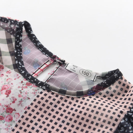Vestido Infantil Estampado Patchwork Manga Corta - Image 9