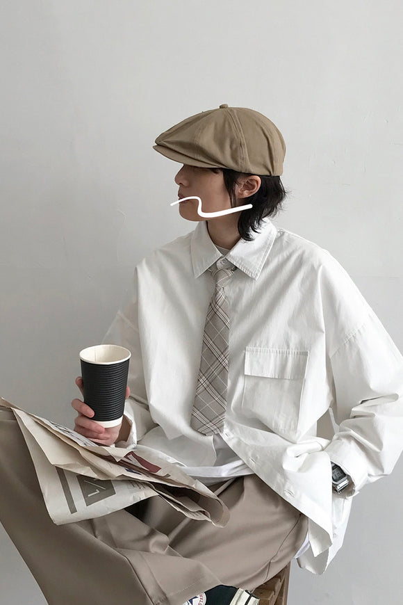 Camisa Retro Japonesa de Manga Larga Color Sólido