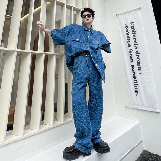 Traje de Mezclilla Retro High Street en Color Sólido para Hombre