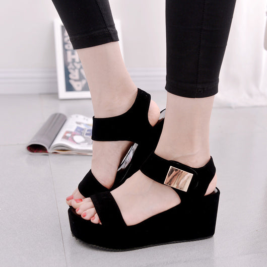 Sandalias Plataforma Coreanas con Tacón Cuña y Punta Abierta - Estilo Romano Moderno - Image 5