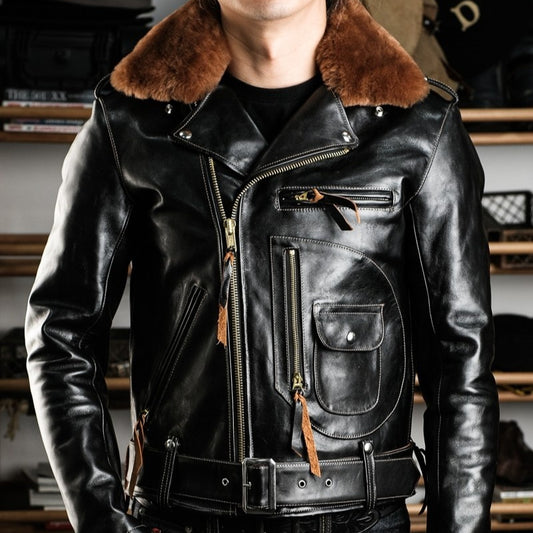 Chaqueta para Hombre con Cuello de Piel Desmontable y Cinturón Ajustable