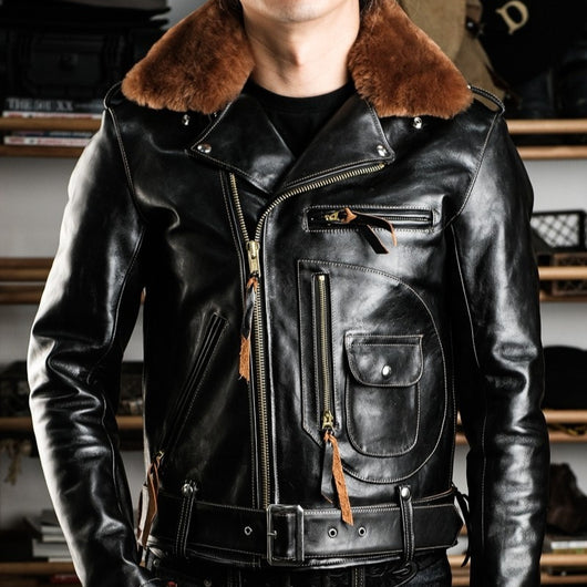 Chaqueta para Hombre con Cuello de Piel Desmontable y Cinturón Ajustable