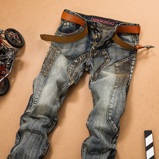 Pantalones Vaqueros Slim Fit Vintage con Parches Desgastados para Hombre - Image 3