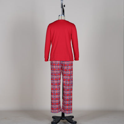 Man wearing a red long-sleeve pajama top and red plaid pajama pants, suitable for Christmas or holiday loungewear. - Image 8