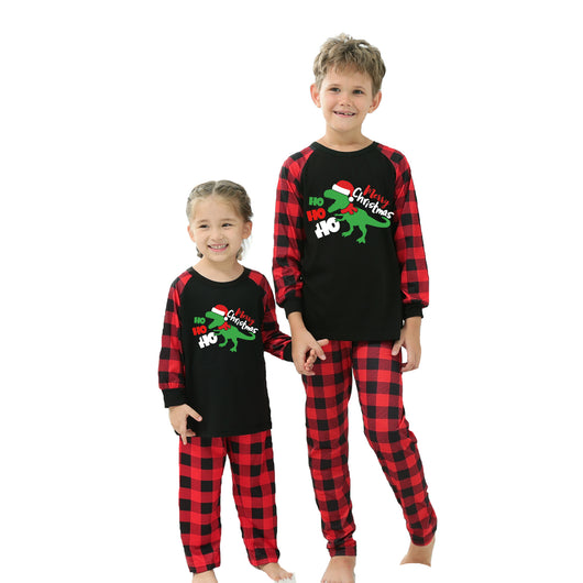 Black baby romper with red plaid sleeves and cuffs, featuring a green dinosaur wearing a Santa hat and "Merry Christmas" text. - Image 5