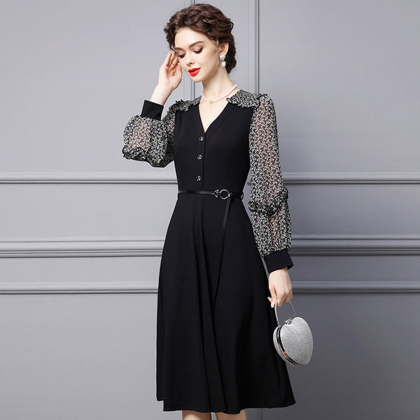 Vestido Primaveral Escote V Elegante