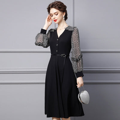 Vestido Primaveral Escote V Elegante