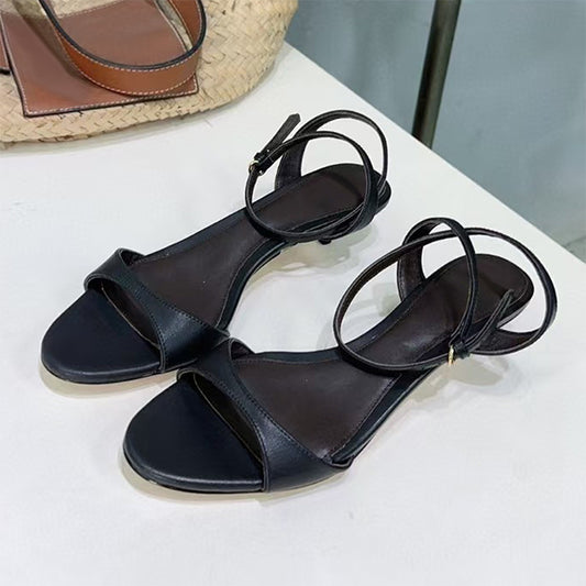 Sandalias Retro de Cuero con Tacón Kitten - Estilo Francés Abierto - Image 2