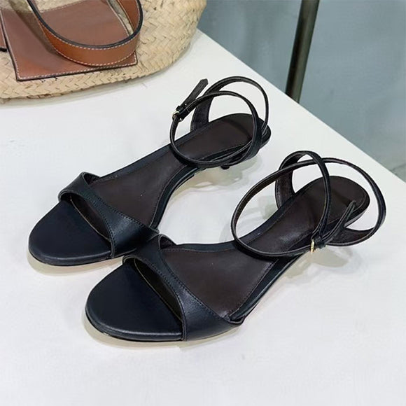 Sandalias Retro de Cuero con Tacón Kitten - Estilo Francés Abierto