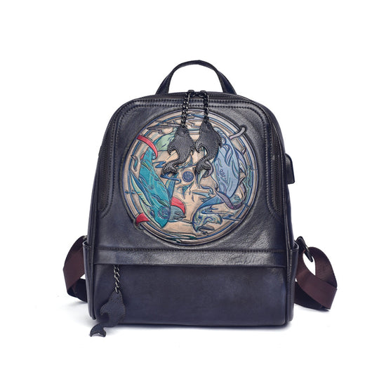 Mochila Vintage de Cuero con Doble Compartimento y Grabado Artesanal - Image 9