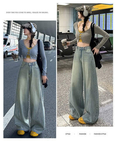 Pantalones Vaqueros Retro Cintura Alta Pierna Ancha Estilo Americano - Image 10