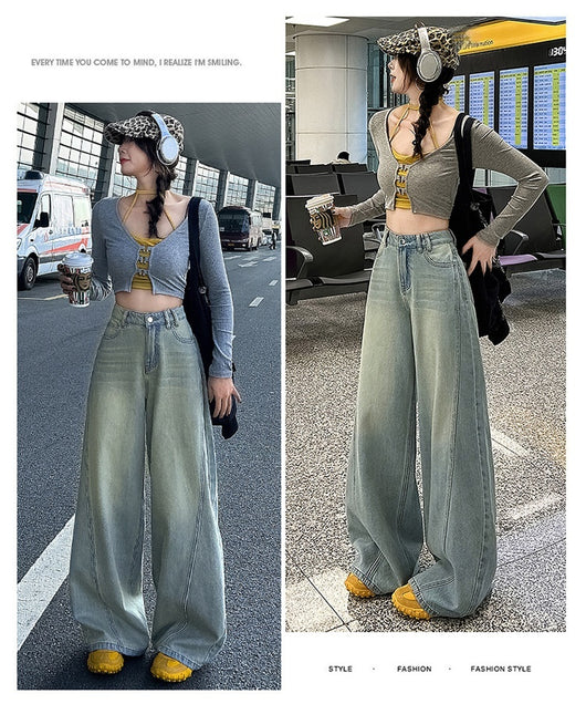 Pantalones Vaqueros Retro Cintura Alta Pierna Ancha Estilo Americano - Image 10