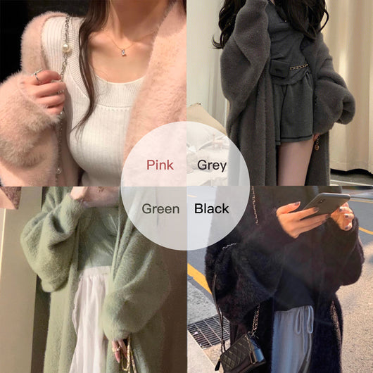Cardigan Tejido a Mano con Capucha y Pelaje - Abrigo Largo Grueso para Primavera - Image 5