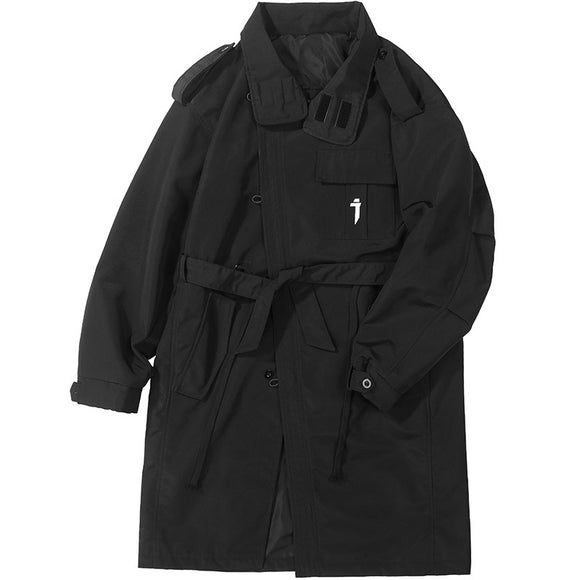 Abrigo Tipo Trench Coat Oblicuo de Solapa Alta para Hombre
