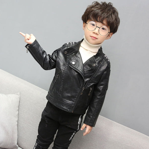 Chaqueta de Cuero Casual para Niños - Diseño Liso Moderno